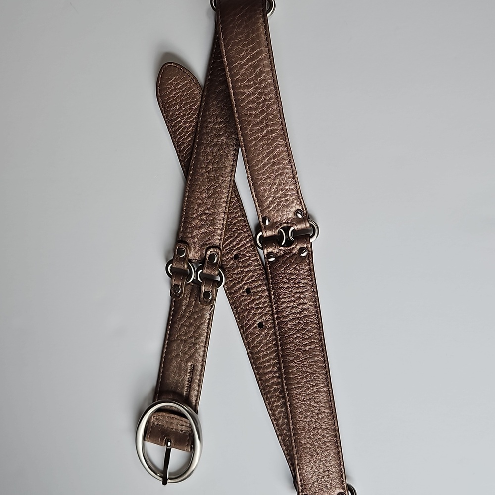 Cole Haan M Pebble Bronze Leather Belt Oval Silvertone Hardware  Grunge Indie - Picture 4 of 10